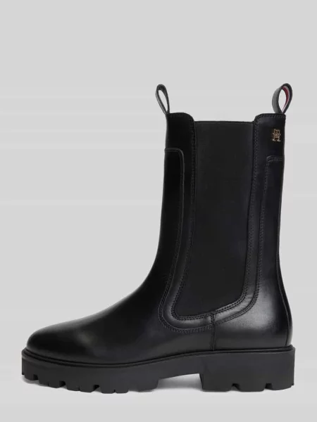 Tommy Hilfiger sztyblety skórzane TH STUD LEATHER HIGH CHELSEA czarne
