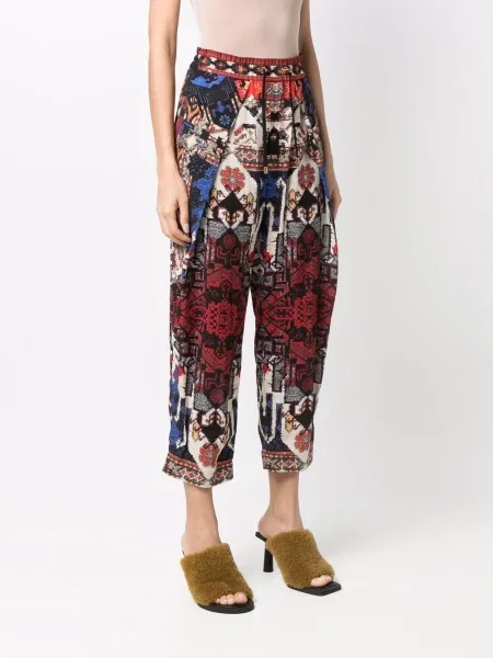 Spodnie Balmain z nadrukiem w abstrakcyjne wzory o krotszym kroju czerwone
