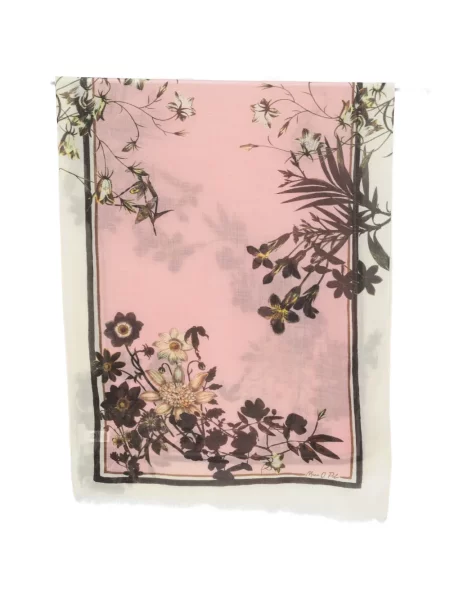Fular Marc O'polo cu franjuri cu model floral roz