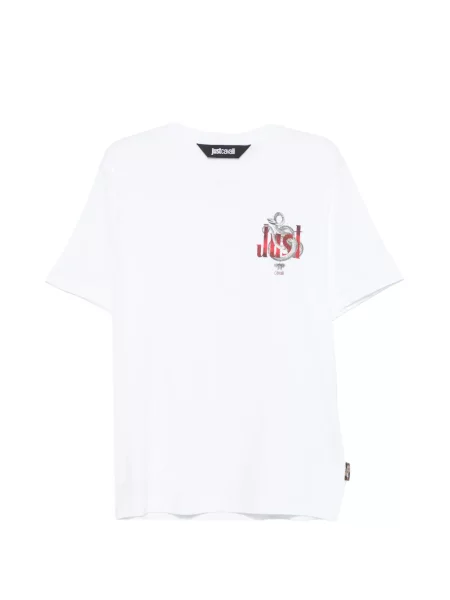 Tricou Just Cavalli cu imagine cu model piele de șarpe alb
