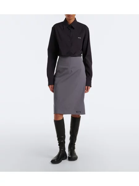 Fustă tip creion Miu Miu din poplin gri