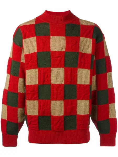 Kostkovaný svetr Issey Miyake Pre-owned červený