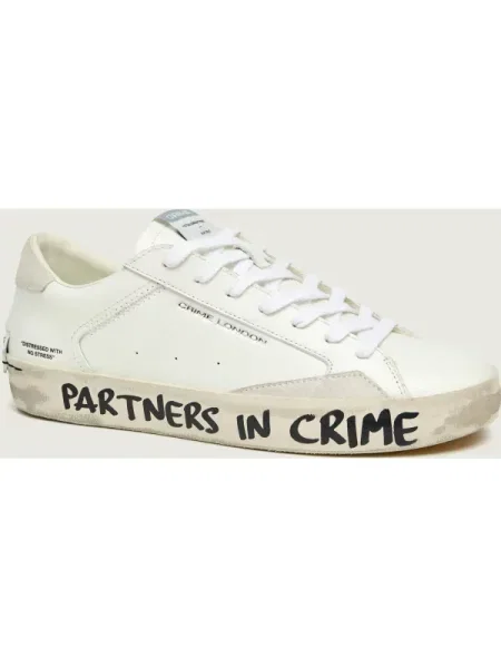 Crime London Teniși din piele DISTRESSED alb