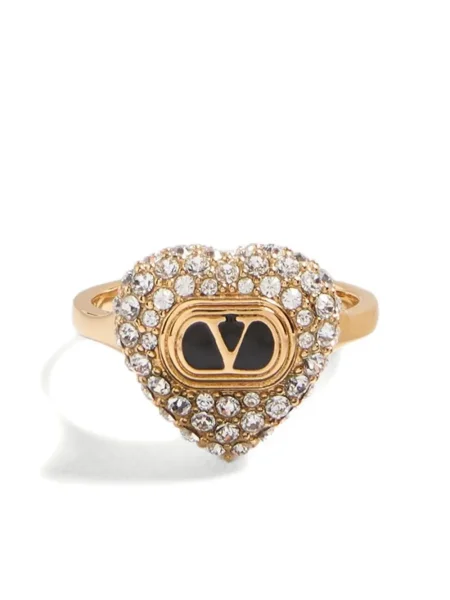 Inel Valentino Garavani de cristal cu motiv cu inimi auriu