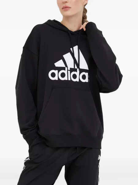 Hanorac cu glugă Adidas cu dungi cu broderie cu cordon negru
