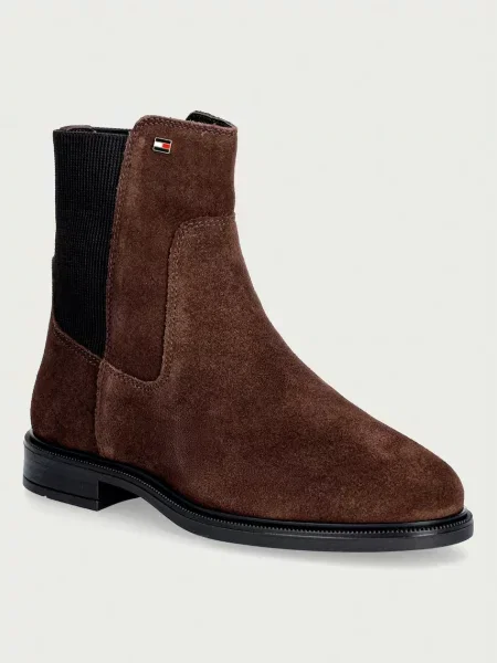 Tommy Hilfiger Sztyblety Enamel Flag Suede Ankle Chelsea brązowy
