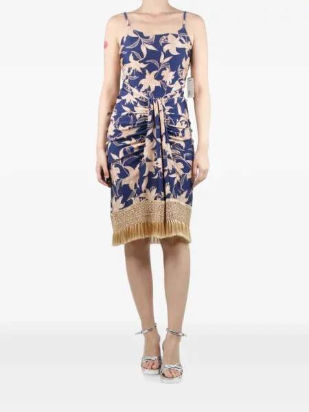 Rochie Patbo cu franjuri cu model floral albastru