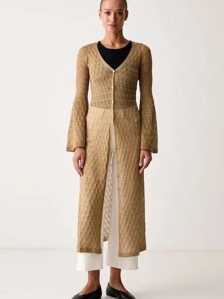 Twinset cardigan pentru femei cu vâscoză galben