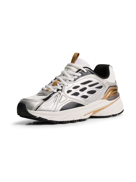 Bershka Nizke superge zlata / črna / srebrna bela