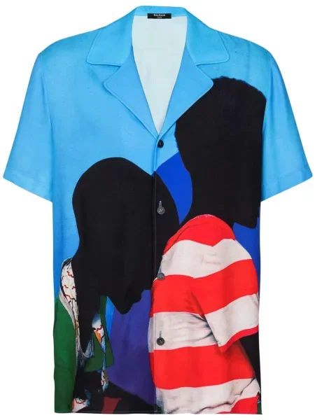 Košulja Balmain s printom keper plava