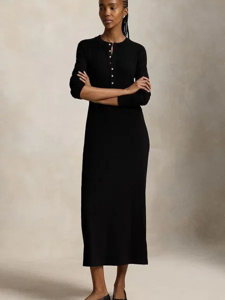 Polo Ralph Lauren rochie cu amestec de lână negru