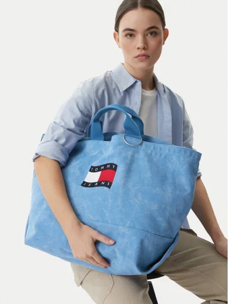Tommy Hilfiger Torebka Wavy Flag Canvas Tote Bag niebieski