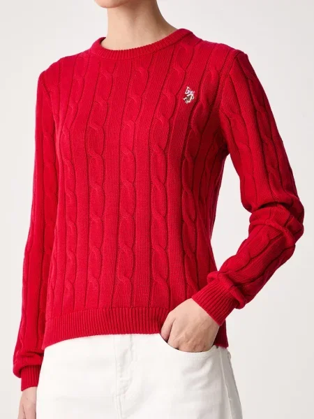 U.S. Polo Assn. női pulóver CREW NECK CABLE piros
