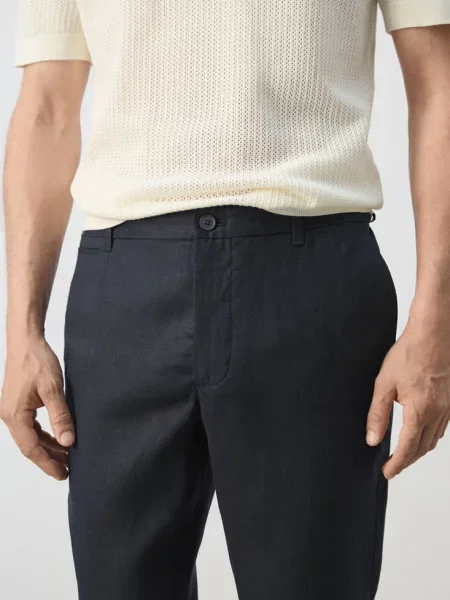 Spodnie slim fit z lnu Mężczyzna 38 MANGO MAN granatowy