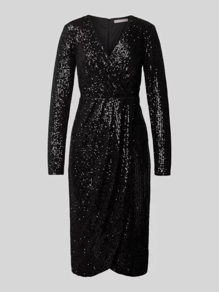 Sukienka koktajlowa z cekinowym obszyciem Christian Berg Cocktail czarna
