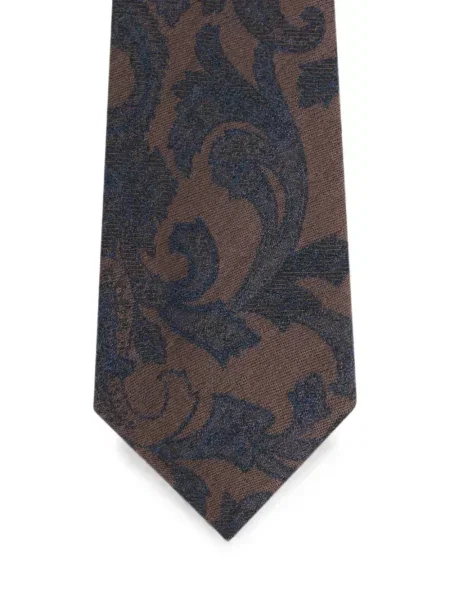Cravată Etro cu model floral din jacard maro