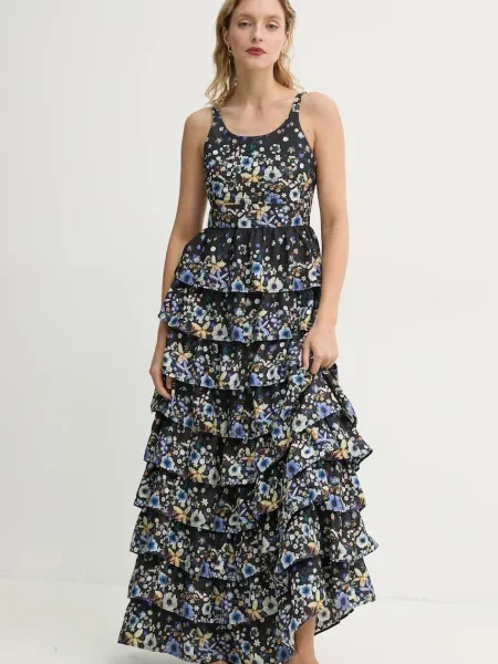 MUNTHE sukienka jedwabna FRUMA maxi rozkloszowana czarny