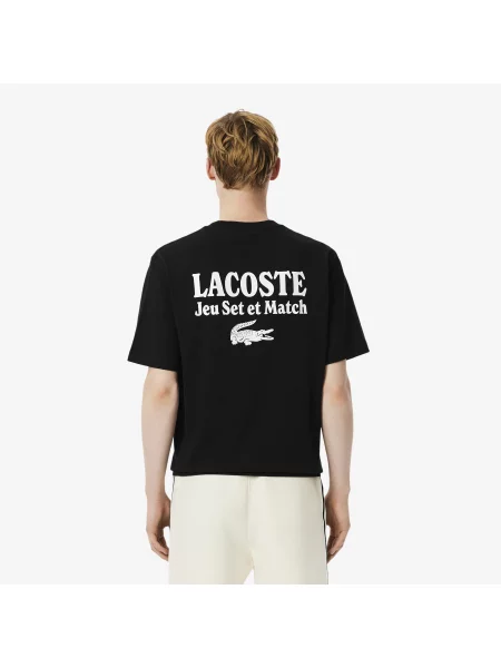 Lacoste Koszulka Z Nadrukiem Z Grubego Dżerseju O Luźnym Kroju czarny