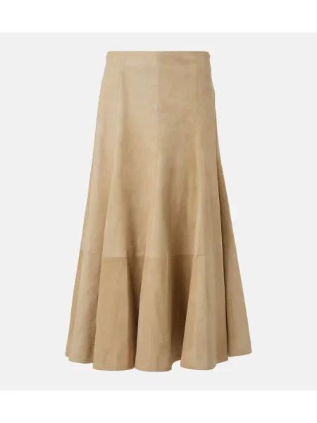 Spódnica midi Khaite zamszowa do kolan beżowa