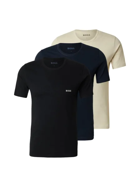BOSS Tricou Classic ecru / albastru marin negru