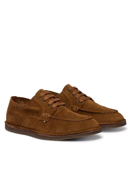 Tommy Hilfiger Nizki čevlji Stitchdown Suede Derby rjava