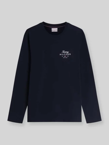 Bluzka z długim rękawem o kroju regular fit z czystej bawełny Tommy Hilfiger granatowa