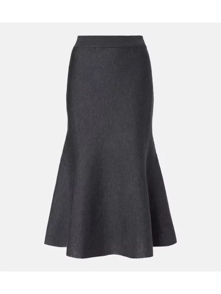 Fustă midi Gucci de lână până la genunchi gri