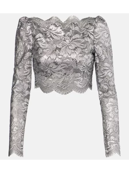Cropp top Rabanne cu model floral din dantelă argintiu