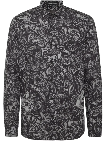 Lung cămașă Philipp Plein cu imagine negru