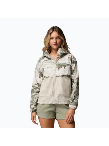 Kurtka przeciwwiatrowa Columbia Spire Valley Printed Windbreaker safari fieldaze print/dark stone beżowa