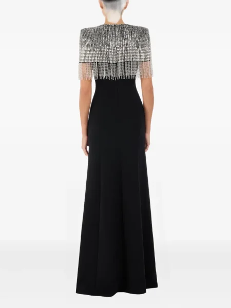 Rochie maxi Jenny Packham cu franjuri de costum negru