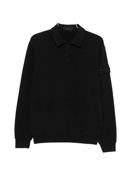 Lung tricou polo Stone Island cu strasuri negru
