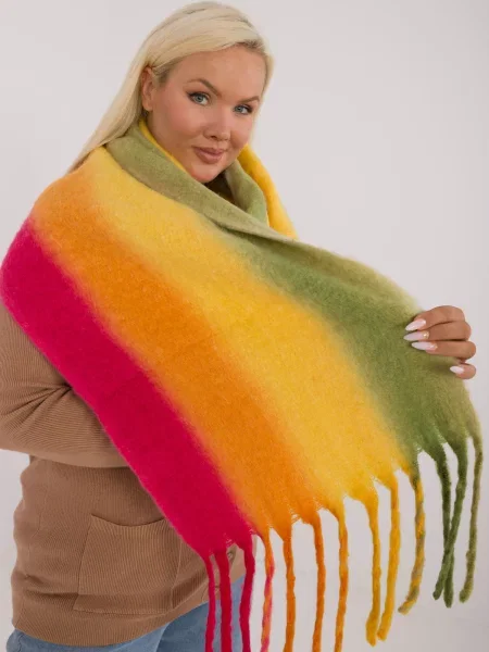 Fular Fashionhunters cu franjuri tricotate verde