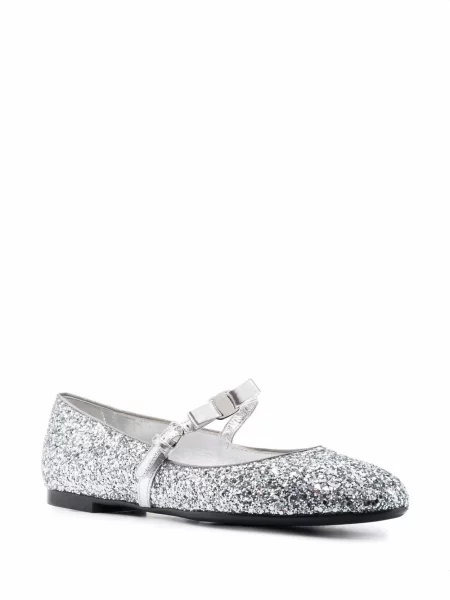 Балеринки Ferragamo с панделка сребристо