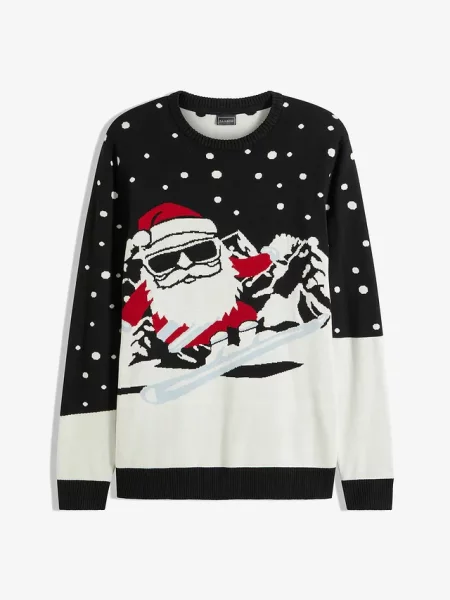Sweter z bożonarodzeniowym motywem z bawełną czarny