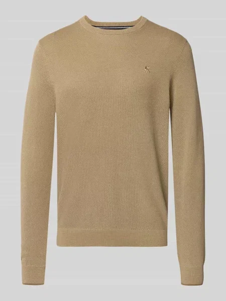 Sweter z dzianiny o kroju regular fit z czystej bawełny z detalem z logo Lerros czerwony