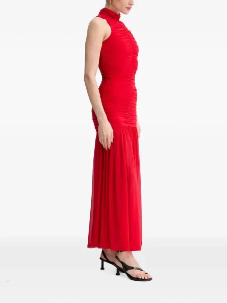 Rochie maxi Bardot cu volane roșu