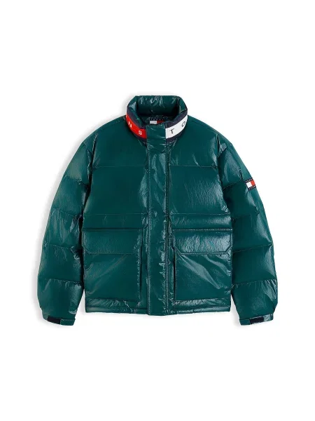 Tommy Jeans Geacă de iarnă verde închis / roșu alb