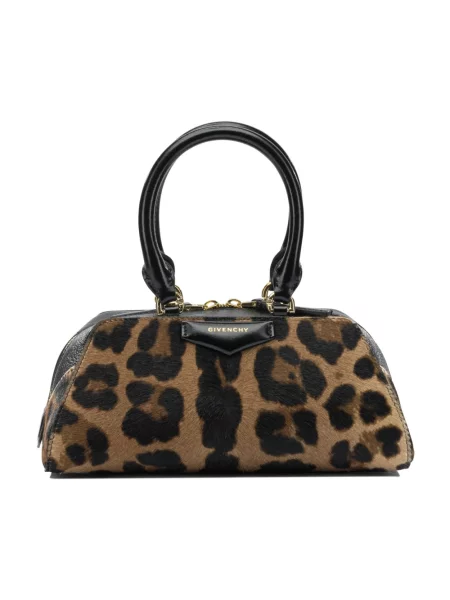 Mała torebka skórzana Givenchy Antigona z nadrukiem z nadrukiem zwierzęcym brązowa