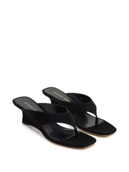 Șlapi Stuart Weitzman din piele de căprioară cu pană negru