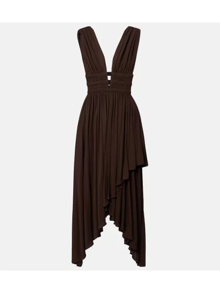 Rochie midi Alaïa din jerseu asimetrică maro