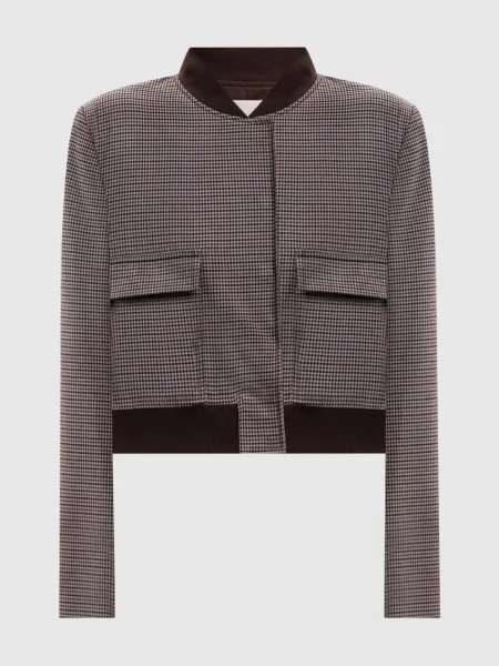 Укорочений бомбер в клітинку Twinset коричневий