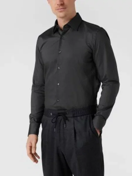 BOSS Koszula łatwa w prasowaniu Mężczyźni Slim Fit wypukły wzór tkaniny kołnierzyk kent 40 szary
