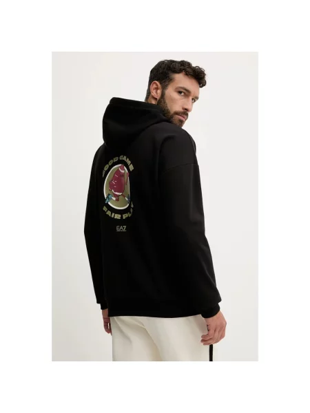 Emporio Armani bluza z kapturem z nadrukiem czarny