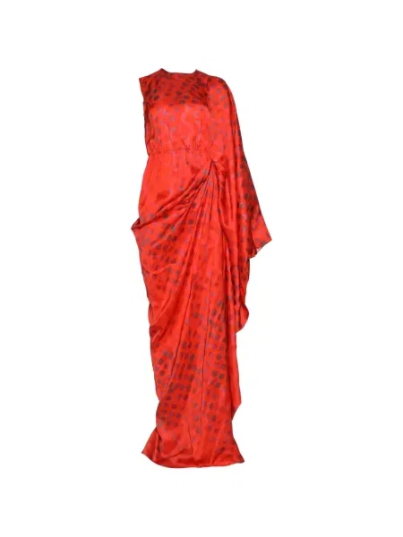 Sukienka maxi Dima Ayad w grochy na jednym ramieniu czerwona