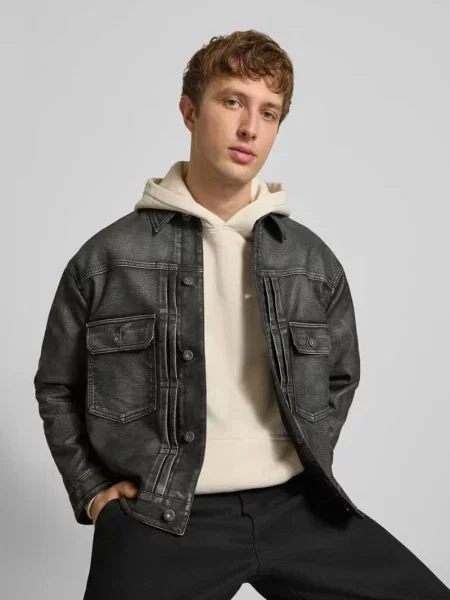 Kurtka z imitacji skóry o kroju regular fit z detal z logo Hugo Blue