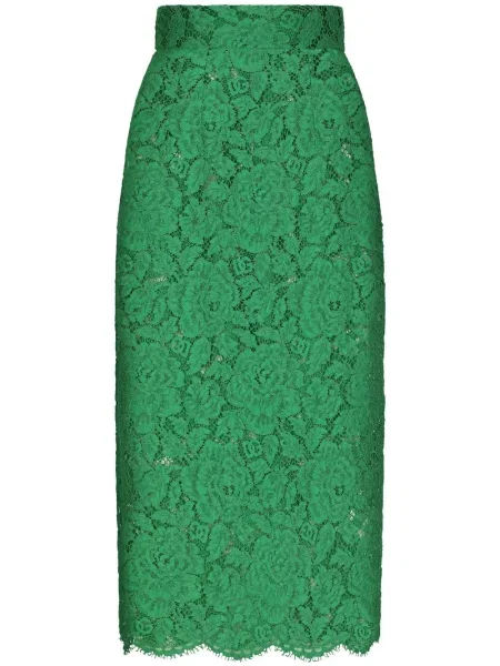 Fustă midi Dolce & Gabbana cu model floral din dantelă până la genunchi verde