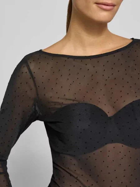 Bluzka z długim rękawem o kroju slim fit z wzór w kropki model OKTOBER' Comma czarna