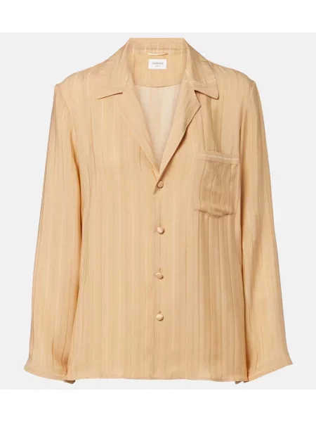 Jedwabna koszula Saint Laurent w paski beżowa