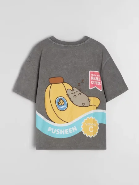 Sinsay tričko s potiskem na zádech Pusheen the Cat šedá
